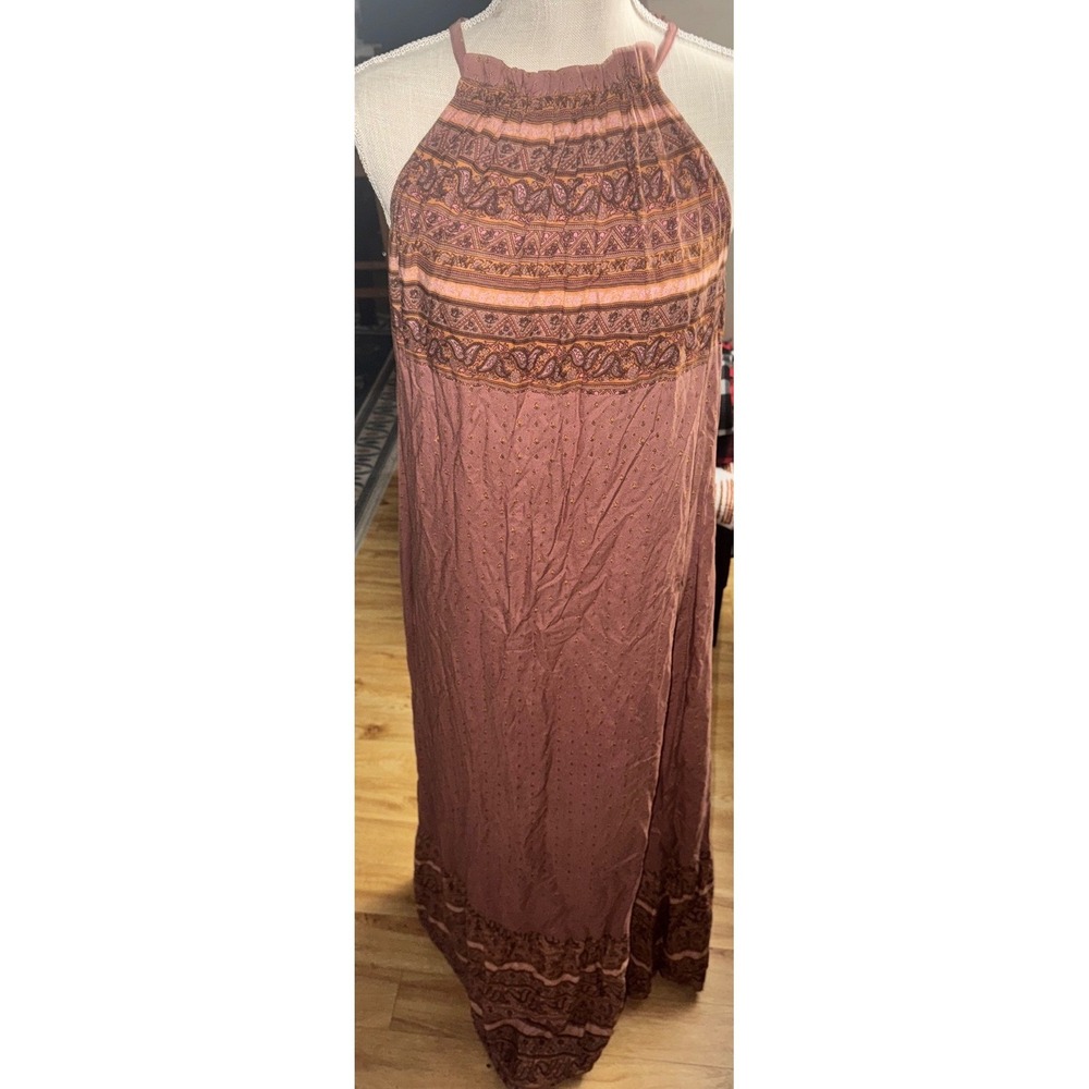 World Market Boho Paisley Halter Maxi Dress Terracotta Rust Rayon Womens S/M
